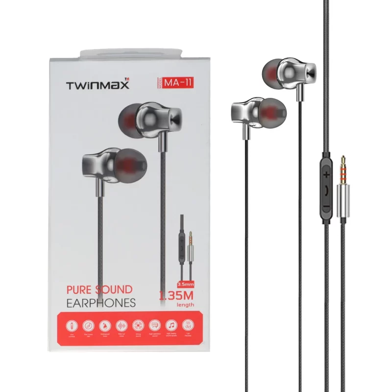هندزفری باسیم TwinMax مدل MA-11 - مشکی - تصویر 2