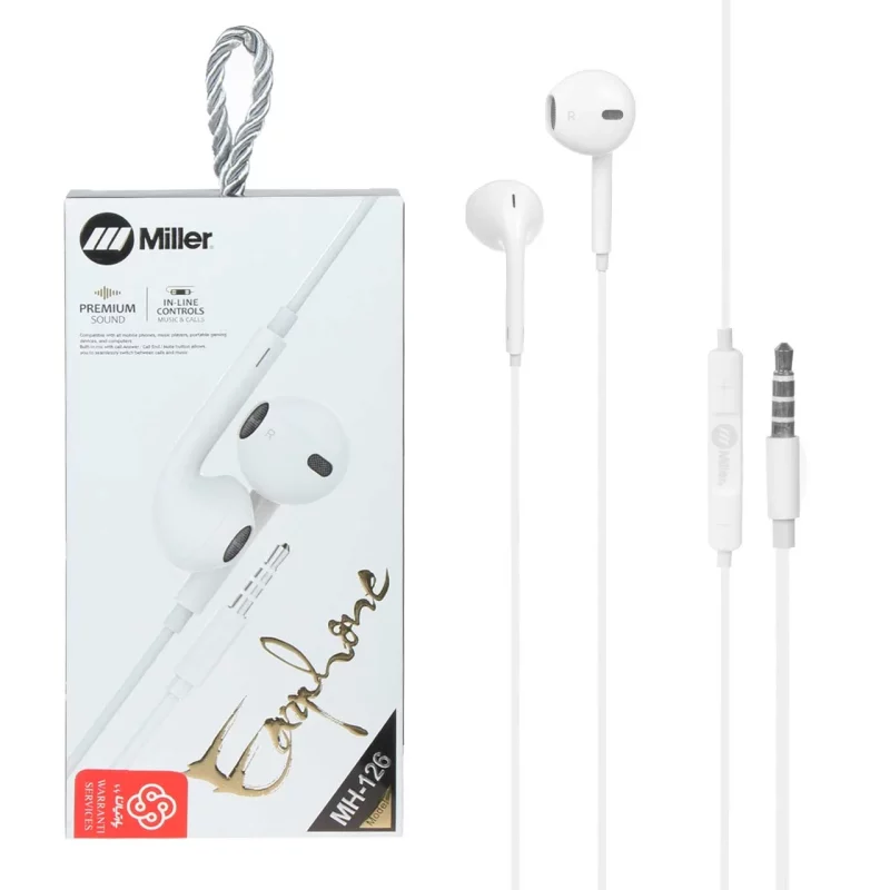 هندزفری باسیم Miller مدل MH-126 - سفید (NEW) (گارانتی پارتیان پایا) - تصویر 2