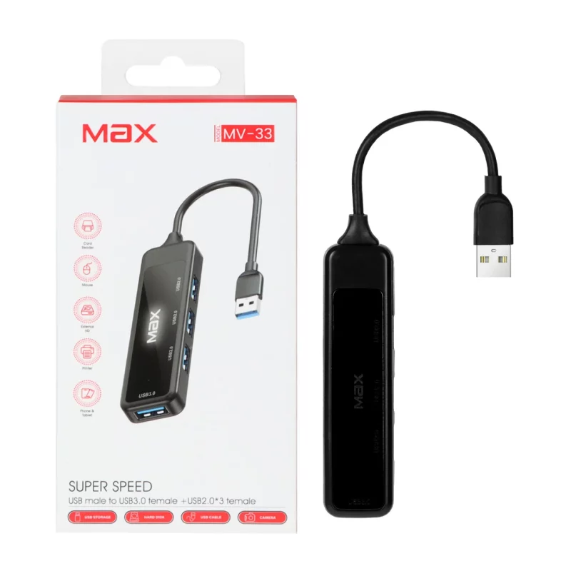 هاب 4 پورت Max مدل MV-33 - مشکی - MMX - تصویر 2