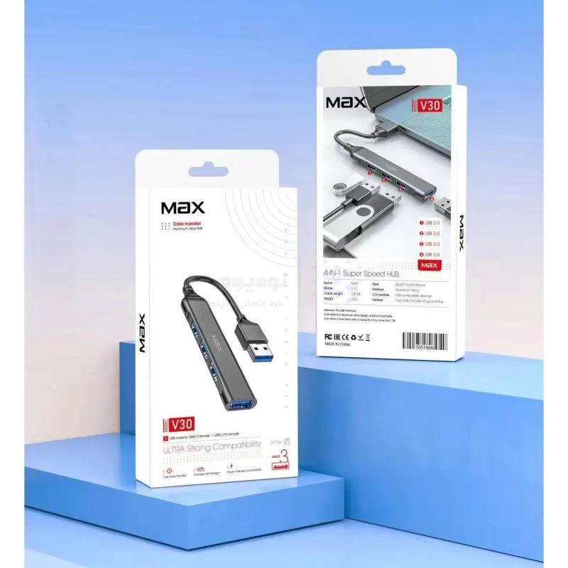 هاب 4 پورت Max USB 3.0 مدل V30 - مشکی - تصویر 3