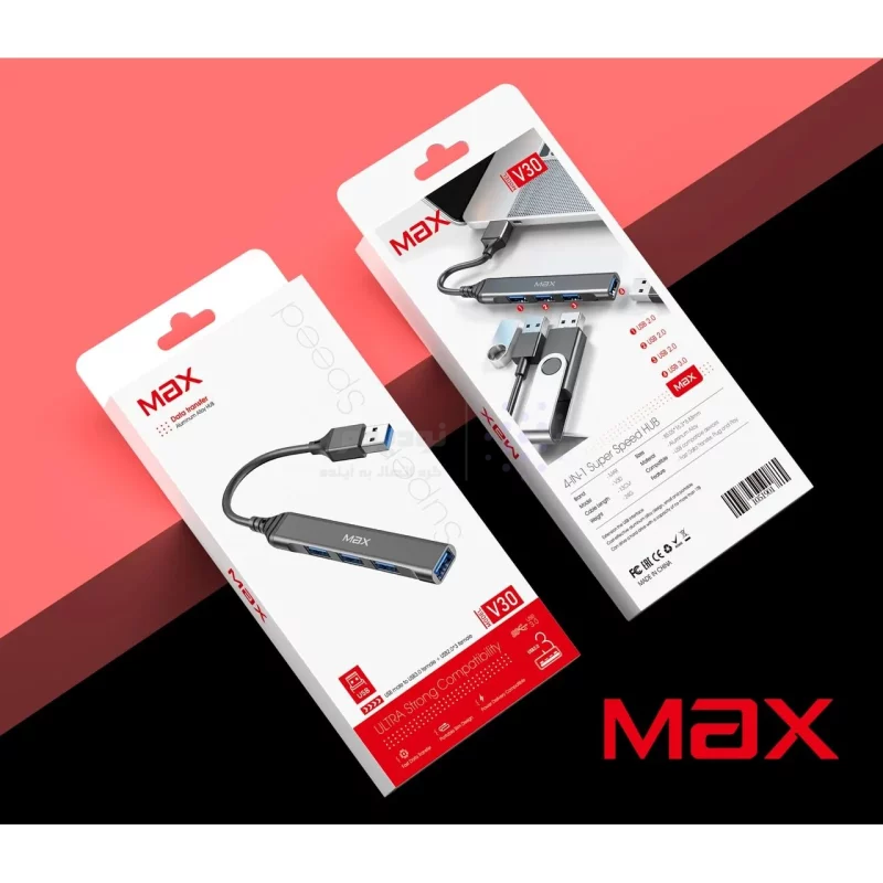 هاب 4 پورت Max USB 3.0 مدل V30 - مشکی - تصویر 5