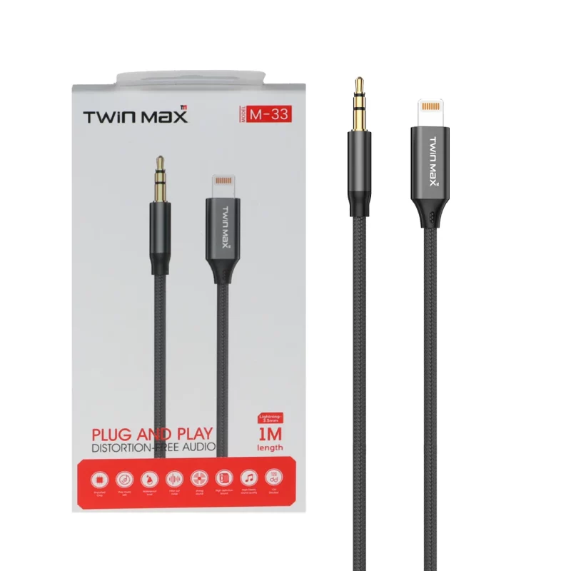 کابل TwinMax Aux To Lightning مدل M-33 - مشکی - تصویر 2