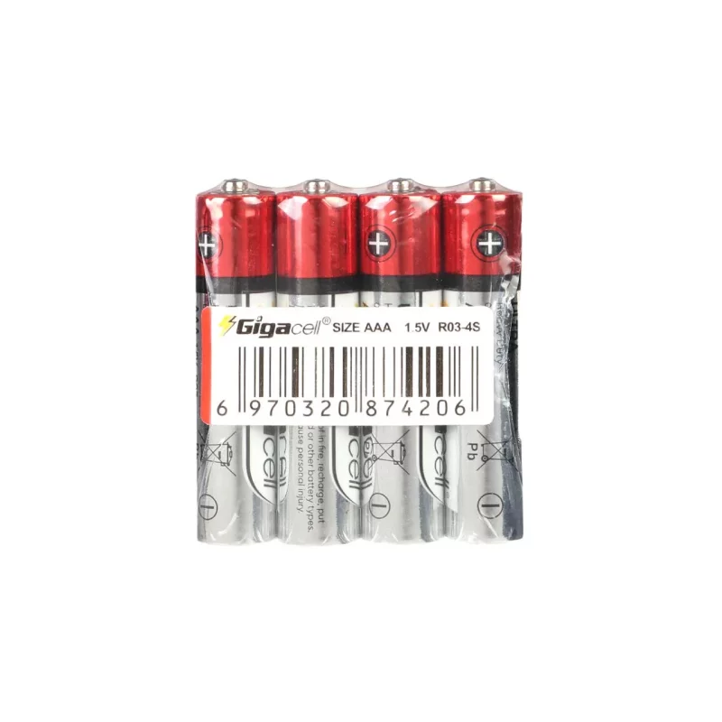 باتری نیم قلمی GigaCell-AAA مدل Ultra Heavy Duty R03-4S شرینگ بسته 4 عددی - تصویر 2