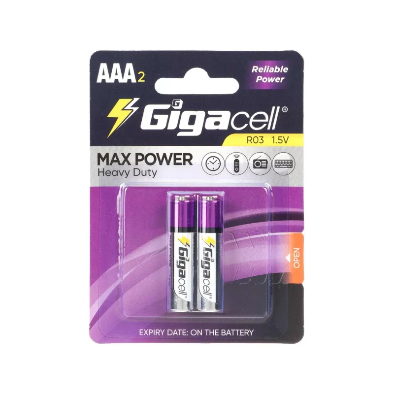باتری نیم قلمی GigaCell-AAA مدل MAX POWER Heavy Duty R03 - بسته 2 عددی - تصویر 2
