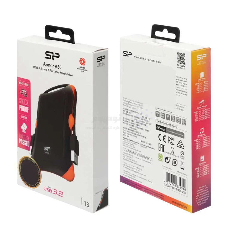 هارد اکسترنال silicon power USB3.2-1TB مدل Armor A30 مشکی نارنجی - تصویر 8