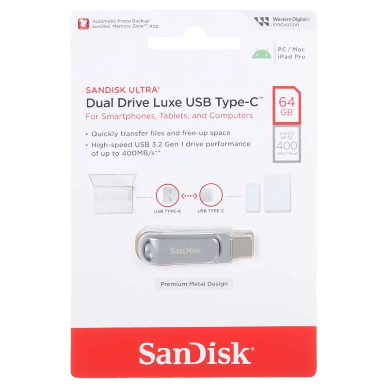 SanDisk Ultra Dual Drive Luxe USB Type-C USB3.2 Flash Memory - 64GB (گارانتی سورین) - تصویر 2
