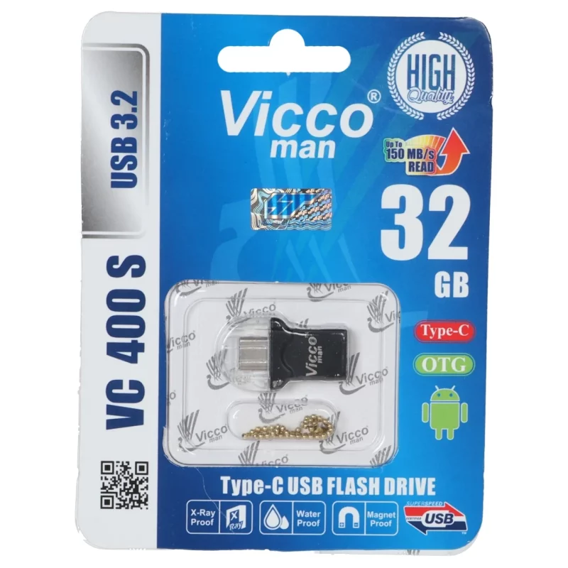 (گارانتی مادام‌العمر رایانه نوین سگال) مشکی Vicco VC400 K USB3.2 Type-c OTG Flash Memory - 32GB - تصویر 2