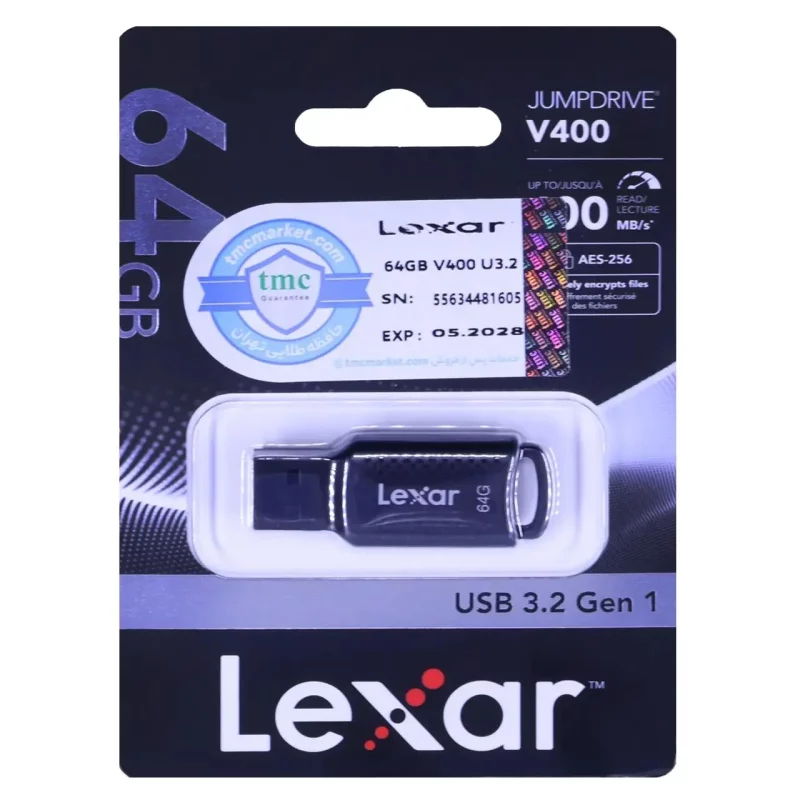 فلش مموری Lexar مدل Jump Drive V400 USB3.2 ظرفیت 32GB - مشکی (گارانتی حافظه طلایی تهران) - تصویر 2