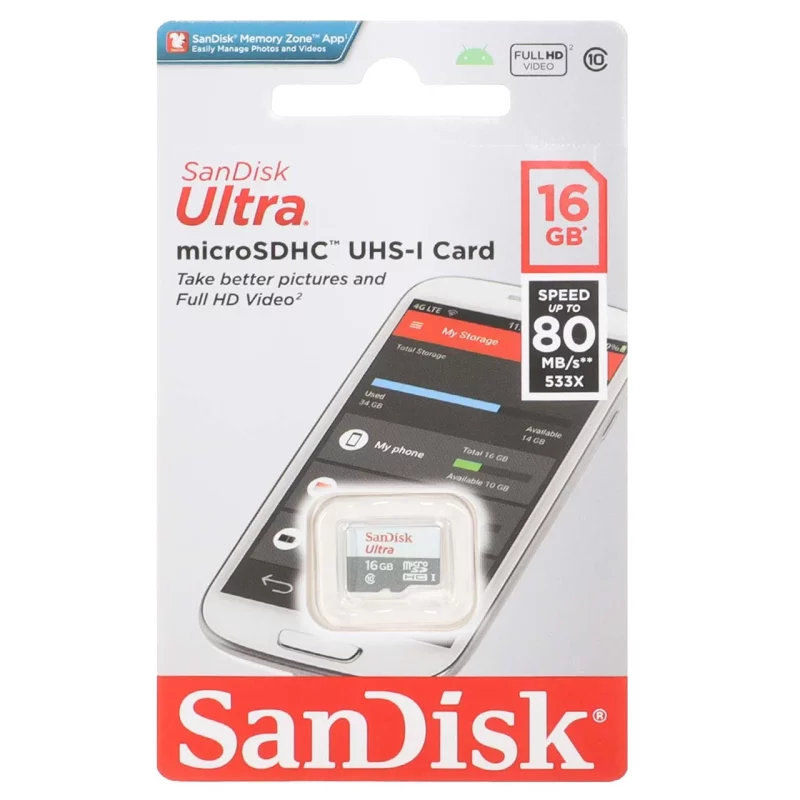 SanDisk Ultra microSDHC UHS-I (80MB/S- 533X)16GB (گارانتی سورین) - تصویر 2