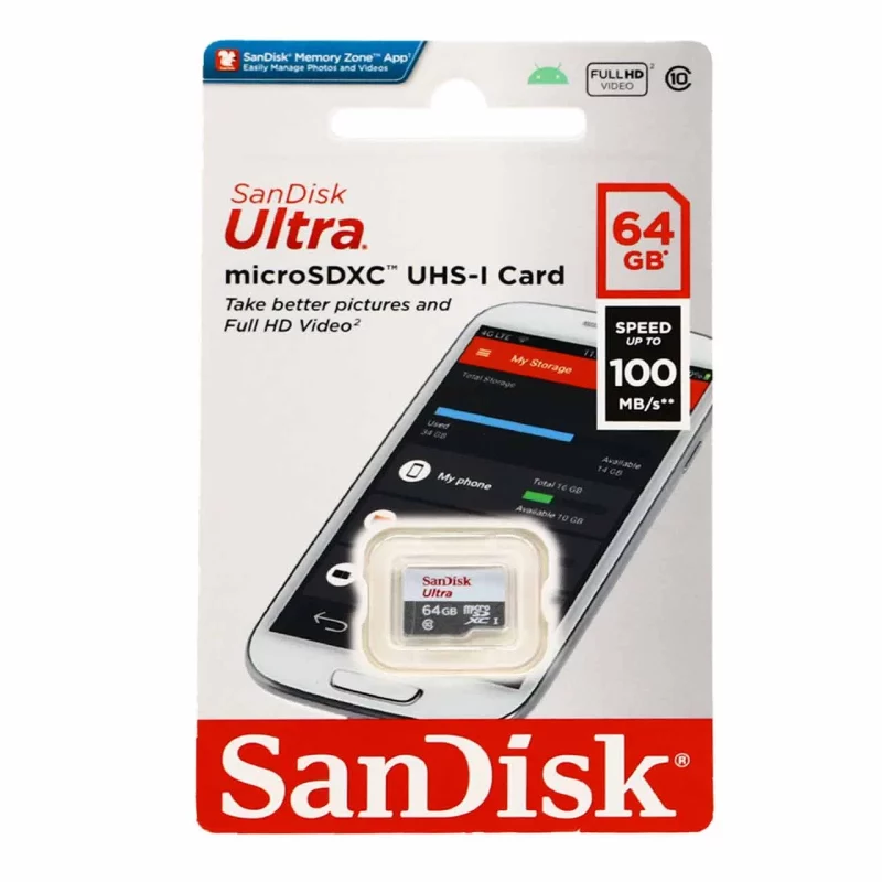 SanDisk Ultra microSDXC UHS-I U1-(100MB/S) 64GB (گارانتی سورین) - تصویر 2