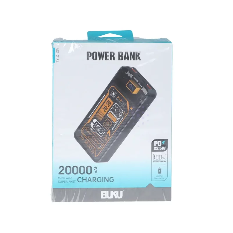 پاوربانک (PD و فست شارژ) BUKU 20000mAh مدل MG-G134 22.5W - مشکی - MMS (گارانتی شش ماهه YA) - تصویر 8