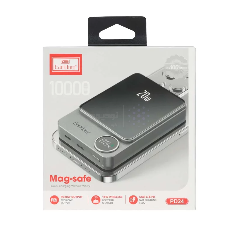 پاوربانک وایرلس PD و فست شارژ Earldom 10000mAh مدل PD24 20W - مشکی (دارای نمایشگر LED) - تصویر 9