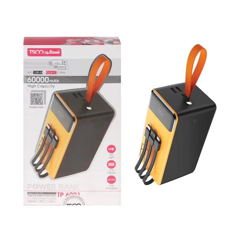 پاوربانک فست شارژ TSCO 60000mAh مدل TP 6001 22.5W - زرد مشکی (گارانتی 12 ماهه TSCO) - تصویر 2