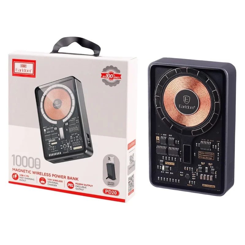 پاوربانک PD و فست شارژ Earldom 10000mAh مدل ET-PD20 20W - مشکی - تصویر 2