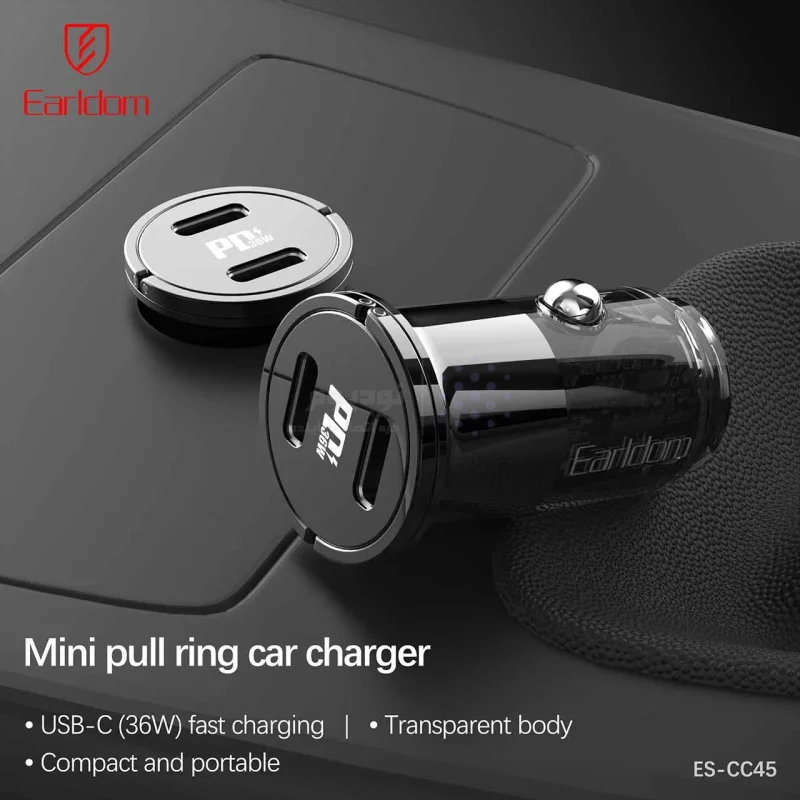 شارژر فندکی PD و فست دو پورت Earldom مدل CC45 36W - مشکی - تصویر 3