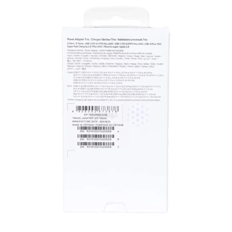 شارژر دیواری سه پین PD و فست سه پورت Samsung مدل EP-T6530 65W - مشکی - اصل چین (گارانتی 18 ماهه تعویض اچ دی سرویس ) - تصویر 6