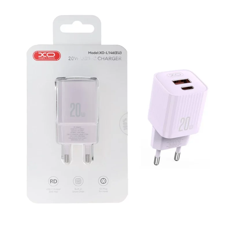 شارژر دیواری PD و فست تک پورت XO مدل XO-L146(EU) 20W - یاسی - تصویر 2