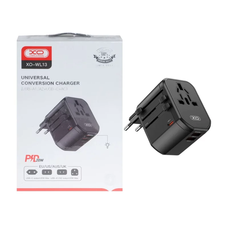 شارژر دیواری PD و فست سه پورت وتبدیل برق XO مدل XO-WL13 20W - مشکی - تصویر 2