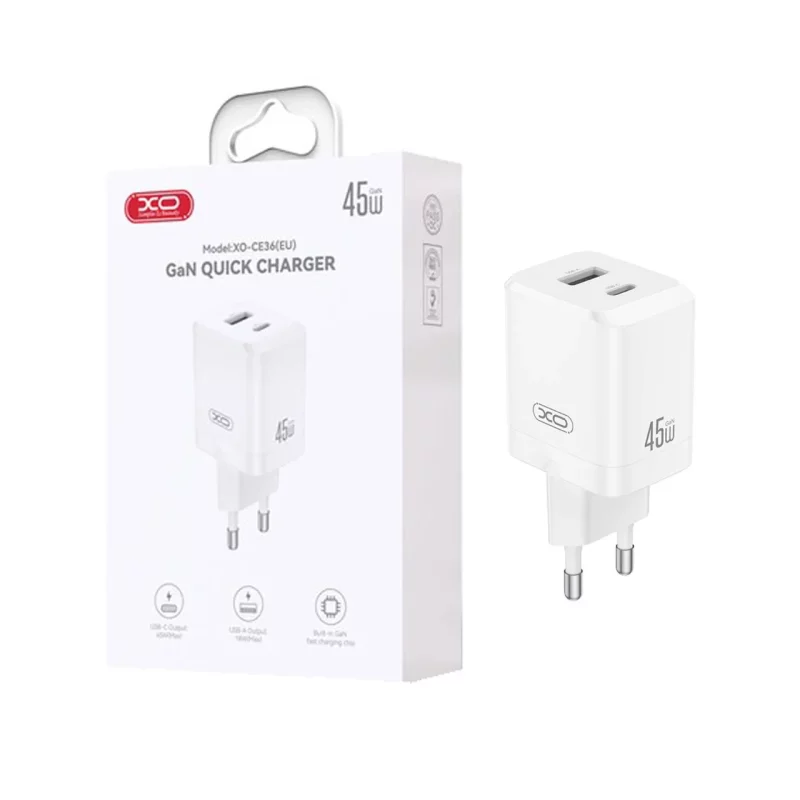 شارژر دیواری PD و فست دو پورت XO مدل XO-CE36(EU) 45W - سفید - تصویر 2