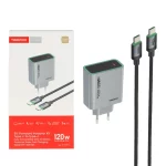 شارژر دیواری PD و فست تک پورت Tranyoo مدل T-EU8 C 120W به همراه کابل شارژ Type-C To Type-C - طوسی