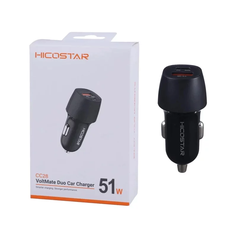شارژر فندکی فست و PD دو پورت Hicostar مدل HS-CC28 51W - مشکی - تصویر 2