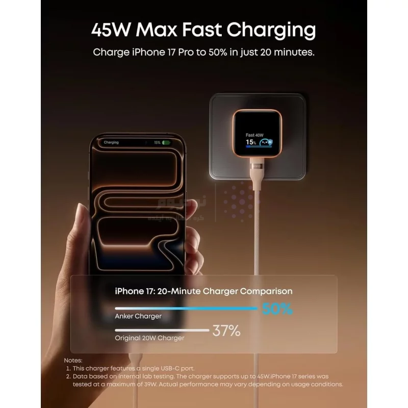 شارژر دیواری فست تک پورت ANKER مدل A121DP11 Nano Charger Foldable 180° 45W - مشکی (گارانتی 18 ماهه شرکتی) - تصویر 3
