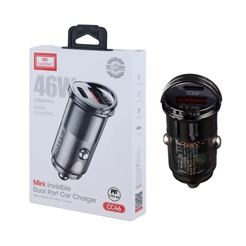 شارژر فندکی PD و فست دو پورت Earldom مدل CC46 46W - مشکی - تصویر 2