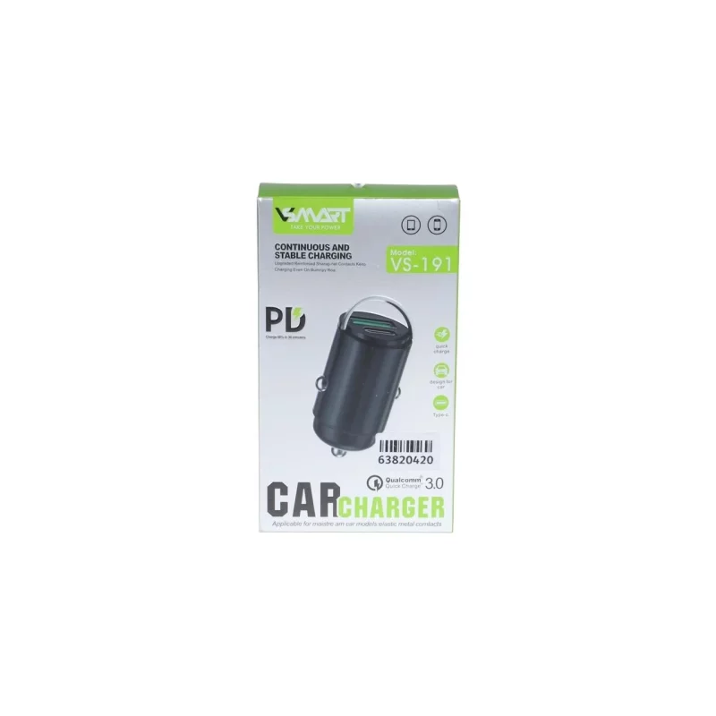 شارژر فندکی PD و فست دو پورت Vsmart مدل VS-191 - مشکی - ASP (گارانتی شش ماهه آروین) - تصویر 2