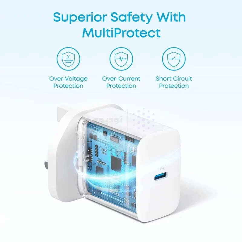 شارژر دیواری سه پین PD و فست تک پورت ANKER مدل B2347K21 20W به همراه کابل شارژ Type-C To Type-C - سفید (گارانتی 18 ماهه شرکتی) - تصویر 4