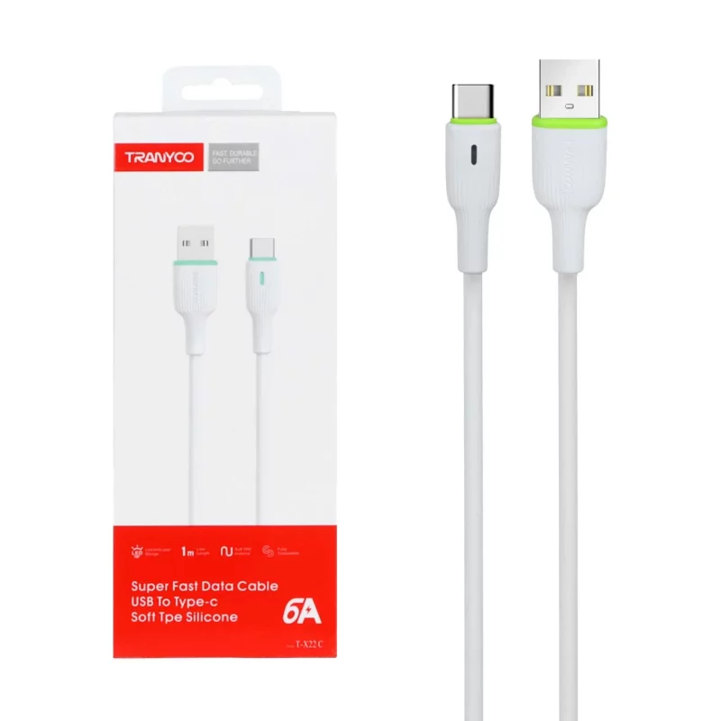 کابل شارژ فست TRANYOO Type-C مدل T-X22 C - سفید - تصویر 2