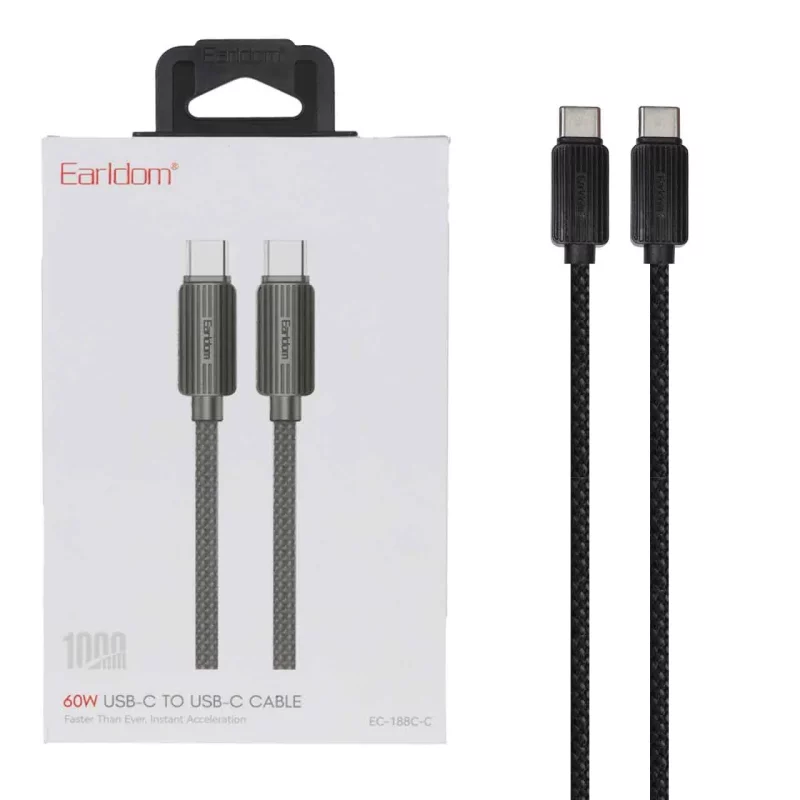 کابل شارژ و دیتا فست کنفی 1 متری Earldom Type-C to Type-C مدل EC-188C-C - مشکی - تصویر 2