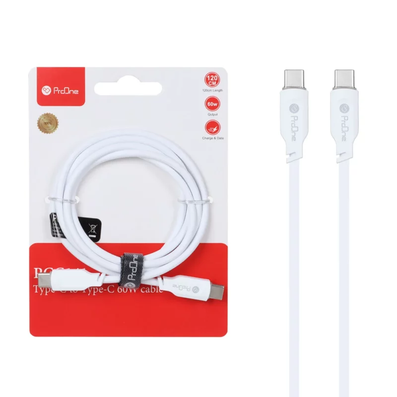کابل شارژ فست ProOne Type-C To Type-C مدل PCC141 60W - سفید - تصویر 2