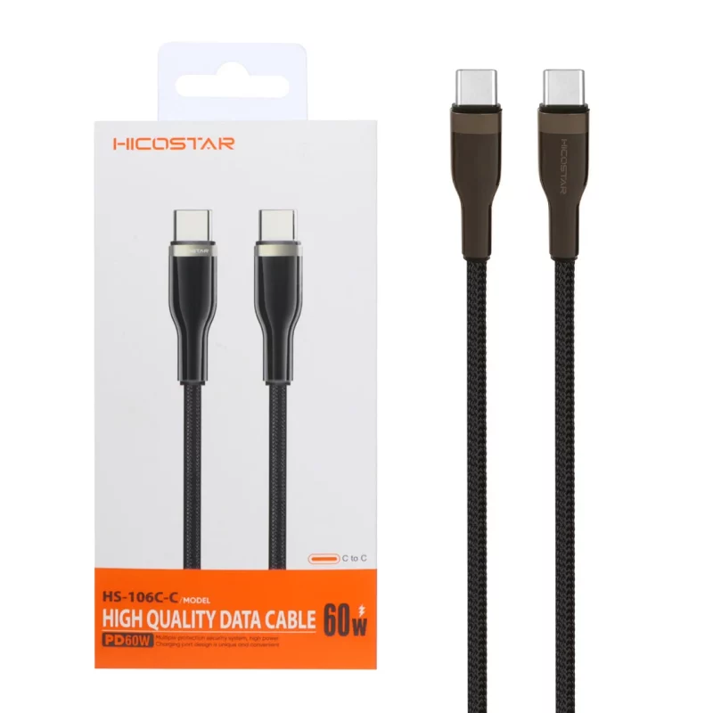 کابل شارژ PD و فست Hicostar Type-C to Type-C مدل HS-106C-C 60W - مشکی - تصویر 2