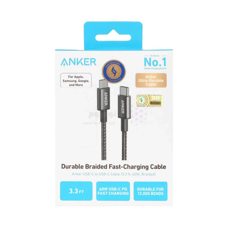 کابل شارژ فست ANKER Type-C to Type-C مدل A8752H11 - مشکی (گارانتی 18ماهه حافظه طلایی ایستا) - تصویر 8