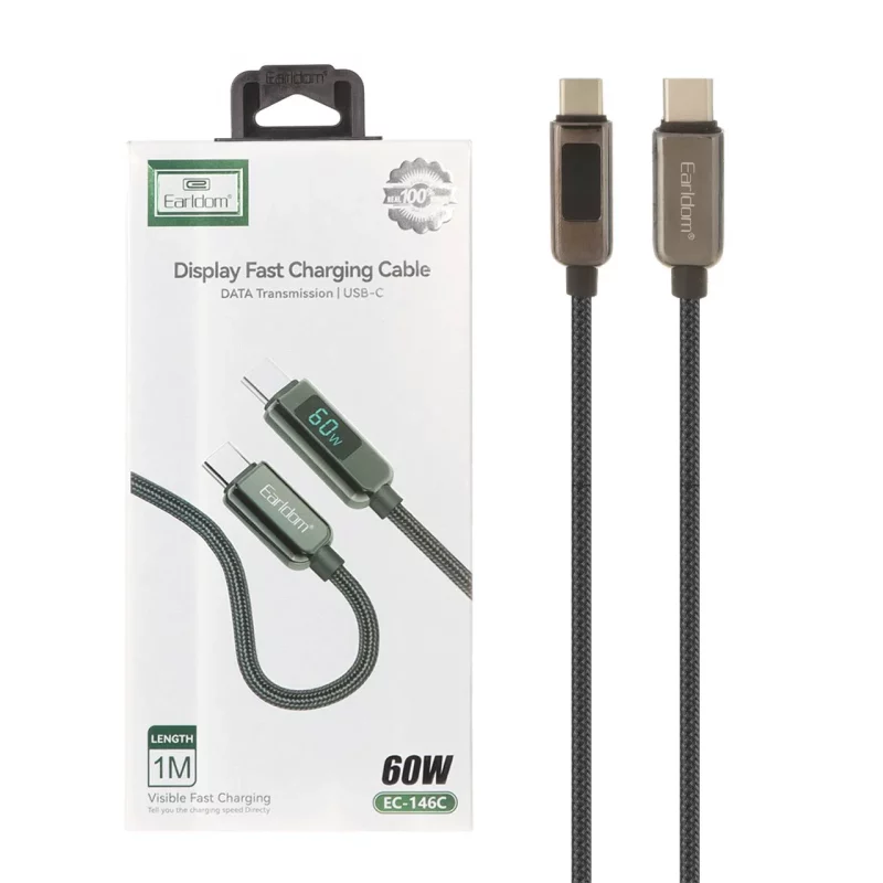 کابل شارژودیتا PD و فست کنفی Earldom Type-C To Type-C مدل EC-146C 60W - مشکی - تصویر 2