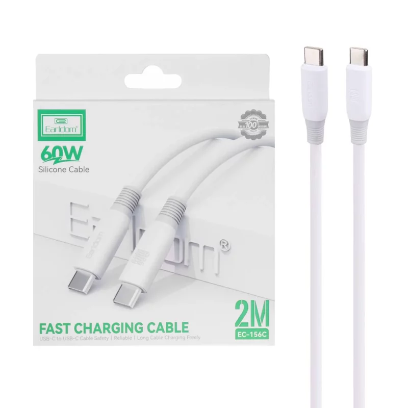 کابل شارژ و دیتا فست 2 متری Earldom Type-C To Type-C مدل EC-156C 60W - سفید - تصویر 2