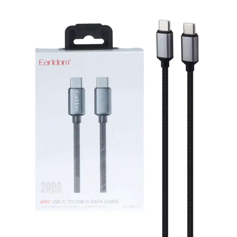کابل شارژ PD و فست 2 متری Earldom Type-C To Type-C مدل EC-200C-C 60W - مشکی - تصویر 2