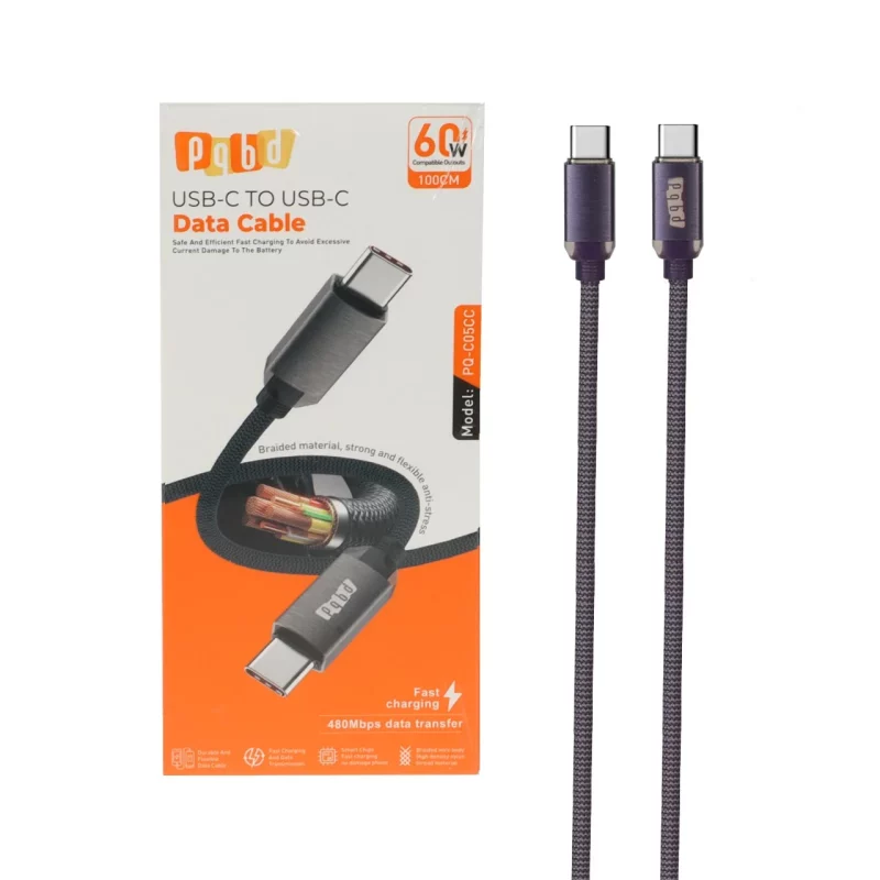 کابل شارژ فست pqbd Type-C To Type-C مدل PQ-C05CC 60W - بنفش - تصویر 2