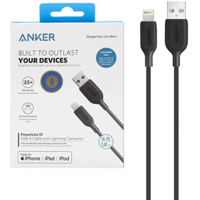کابل شارژ 1.8 متری آیفون ANKER مدل PowerLine III A8813 - مشکی (گارانتی 18 ماهه شرکتی) - تصویر 2