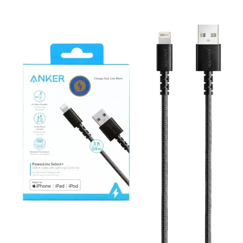 کابل شارژ 0.9 متری آیفون ANKER مدل PowerLine Select+ A8012 - مشکی (گارانتی 18ماهه شرکتی) - تصویر 2