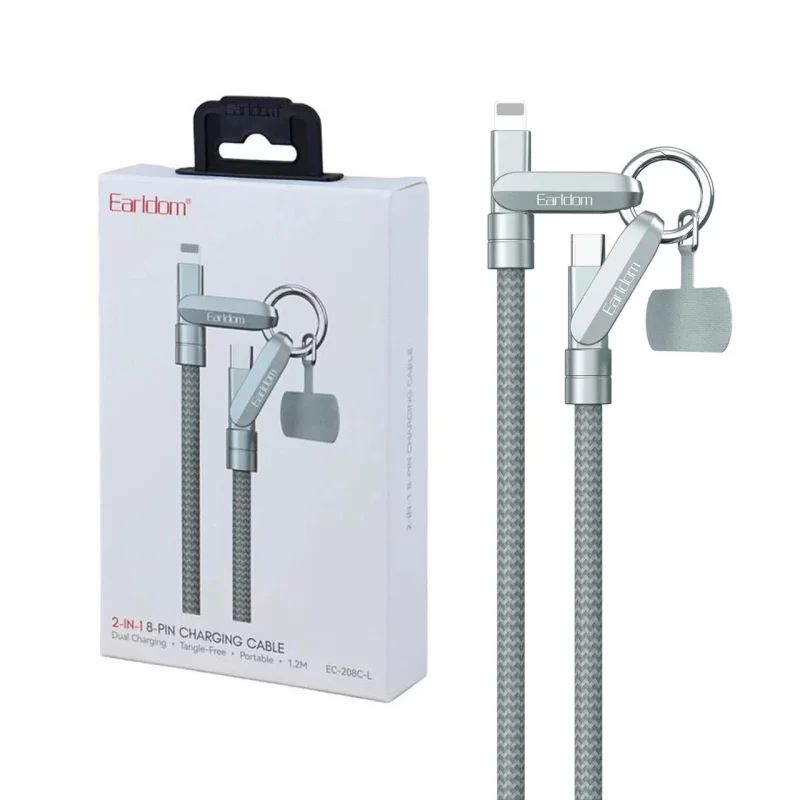 کابل شارژ فست 1.2 متری Earldom Type-C To Lightning مدل EC-208C-L 27W - طوسی - تصویر 2