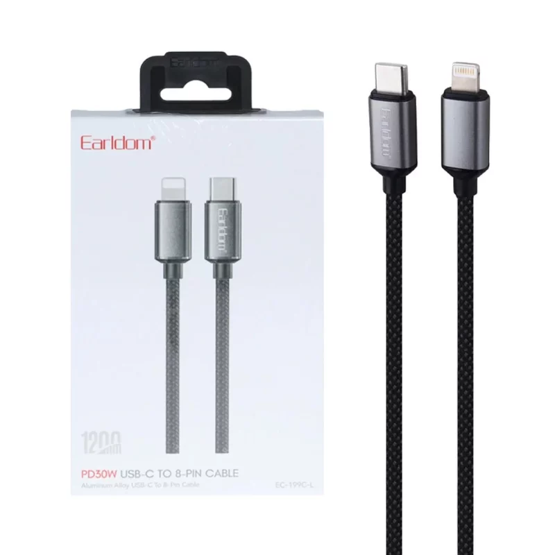 کابل شارژ PD و فست 1.2 متری Earldom Type-C To Lightning مدل EC-199C-L 30W - مشکی - تصویر 2