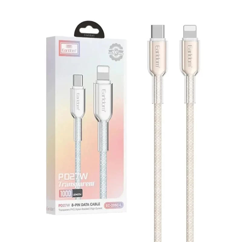 کابل شارژ PD و فست Earldom Type-C To Lightning مدل EC-205C-L 27W - کرم - تصویر 2