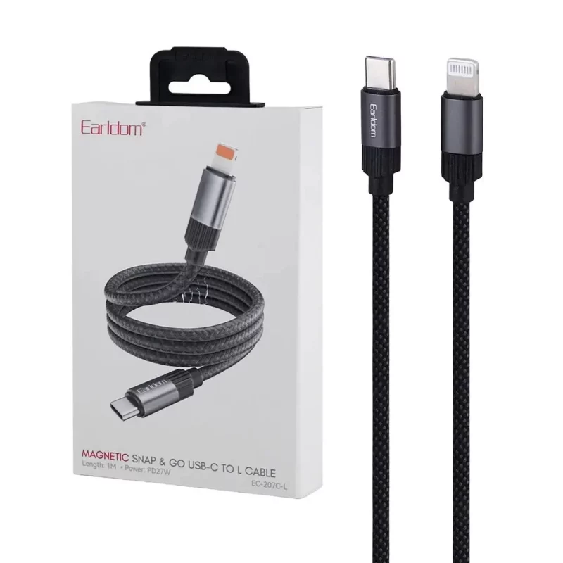 کابل شارژ PD و فست Earldom Type-C To Lightning مدل EC-207C-L 27W - مشکی - تصویر 2