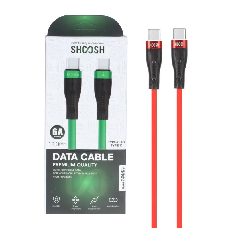 کابل شارژ 1.1 متری فست Shoosh Type-C To Type-C مدل +144C - قرمز - SMO - تصویر 2