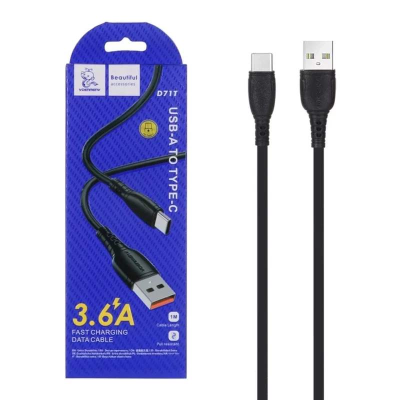 کابل شارژ فست Denmen Type-C مدل D71T - مشکی - SMO - تصویر 2