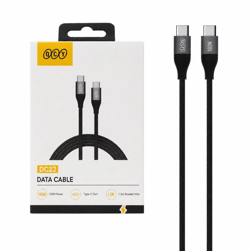 کابل شارژ 1.2 متری فست QCY Type-C To Type-C مدل DC22 100W - مشکی (گارانتی تعویض یکساله شرکتی) - تصویر 2
