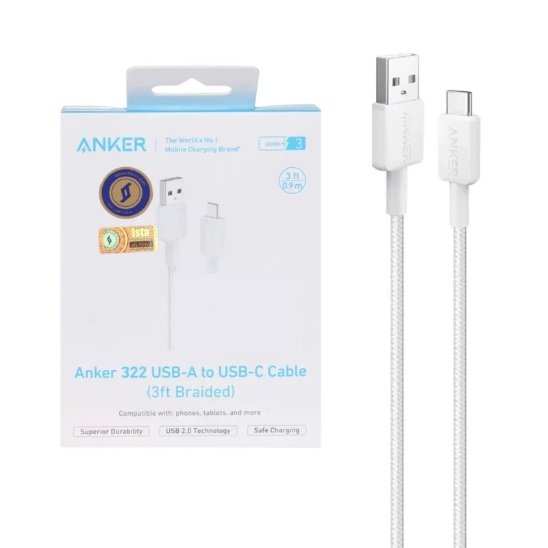 کابل شارژ 0.9 متری ANKER Type-C مدل A81H5H21 - سفید (گارانتی 18ماهه شرکتی) - تصویر 2