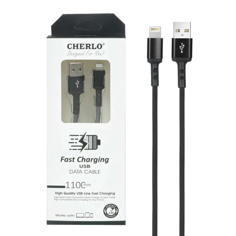 کابل شارژ 1.1 متری فست آیفون CHERLO - مشکی - SMO - تصویر 2