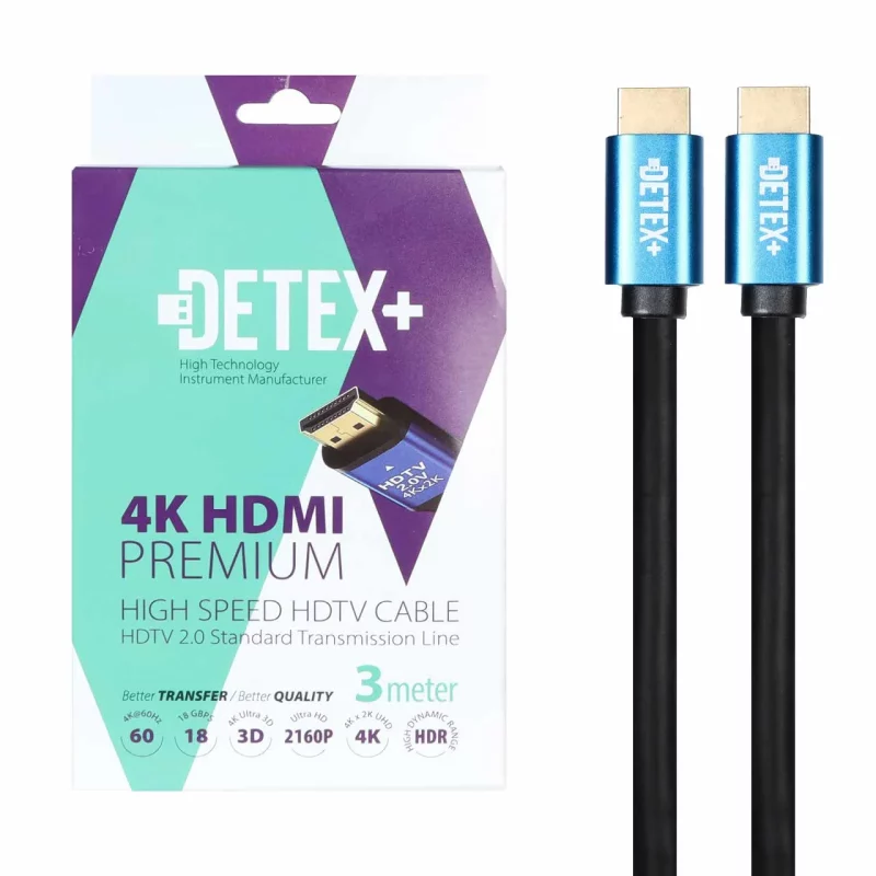 کابل 3 متری DETEX+ HDMI 4K - مشکی - تصویر 2